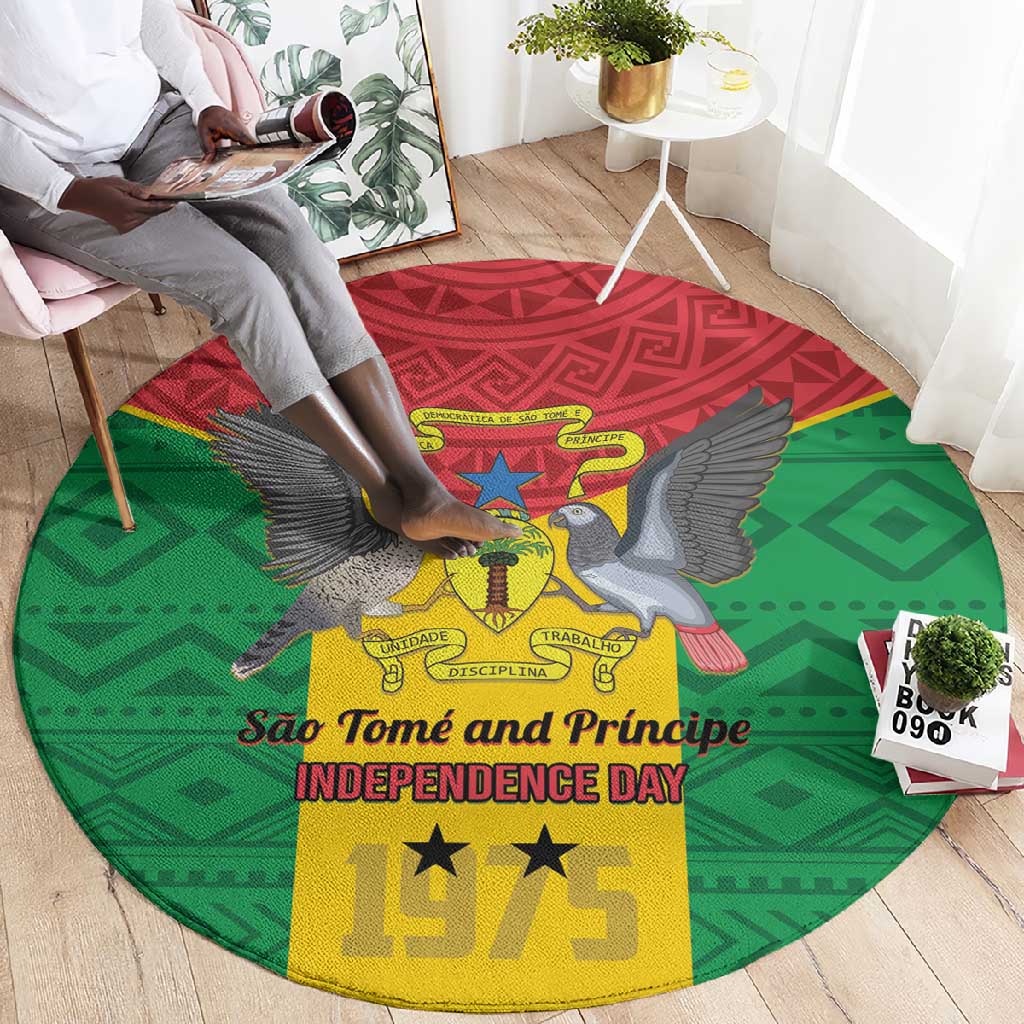 Sao Tome and Principe Independence Day Round Carpet Coat Of Arms Mix African Pattern LT01