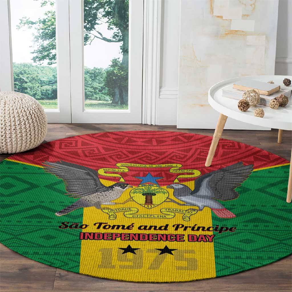 Sao Tome and Principe Independence Day Round Carpet Coat Of Arms Mix African Pattern LT01