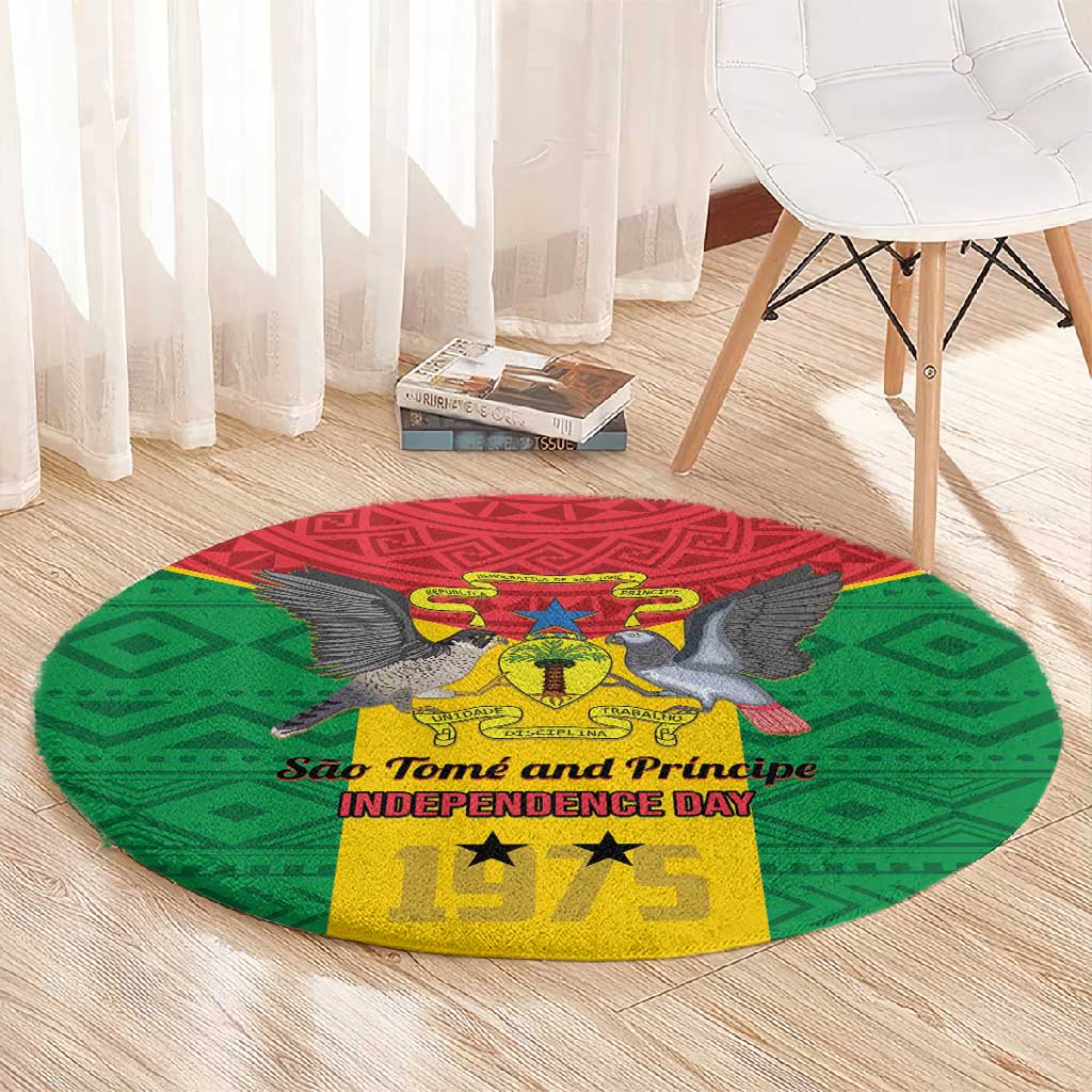 Sao Tome and Principe Independence Day Round Carpet Coat Of Arms Mix African Pattern LT01