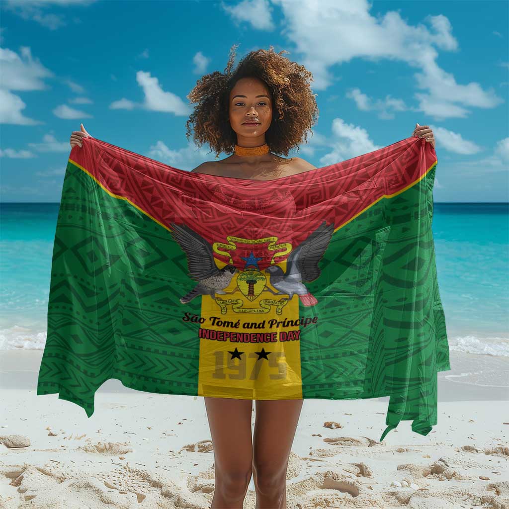 Sao Tome and Principe Independence Day Sarong Coat Of Arms Mix African Pattern LT01