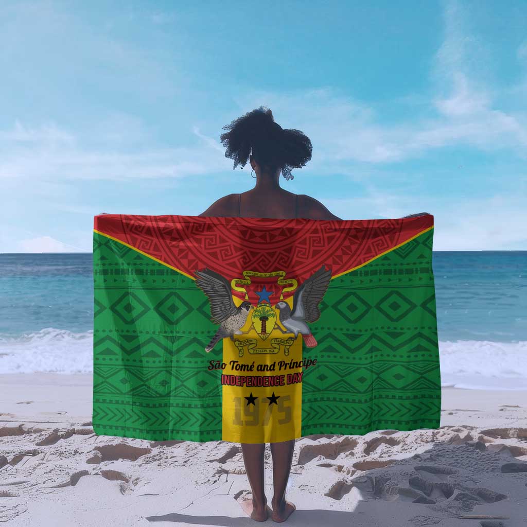 Sao Tome and Principe Independence Day Sarong Coat Of Arms Mix African Pattern LT01
