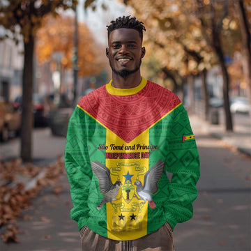 Sao Tome and Principe Independence Day Sweatshirt Coat Of Arms Mix African Pattern LT01