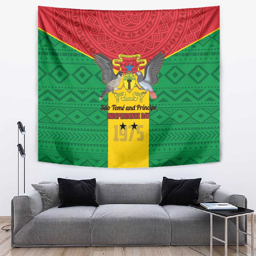 Sao Tome and Principe Independence Day Tapestry Coat Of Arms Mix African Pattern LT01
