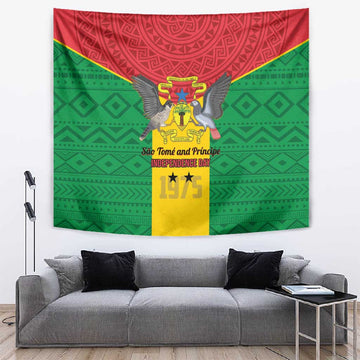 Sao Tome and Principe Independence Day Tapestry Coat Of Arms Mix African Pattern LT01