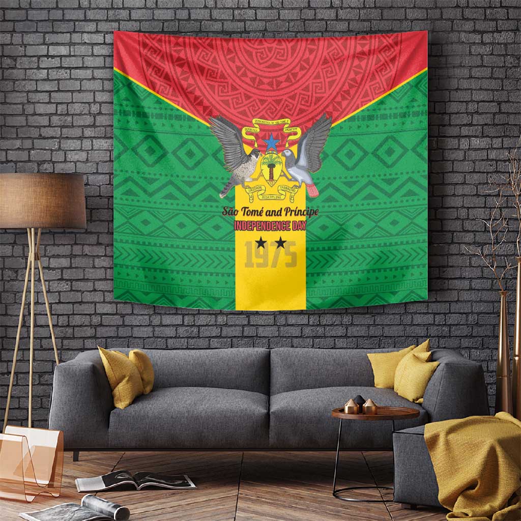 Sao Tome and Principe Independence Day Tapestry Coat Of Arms Mix African Pattern LT01