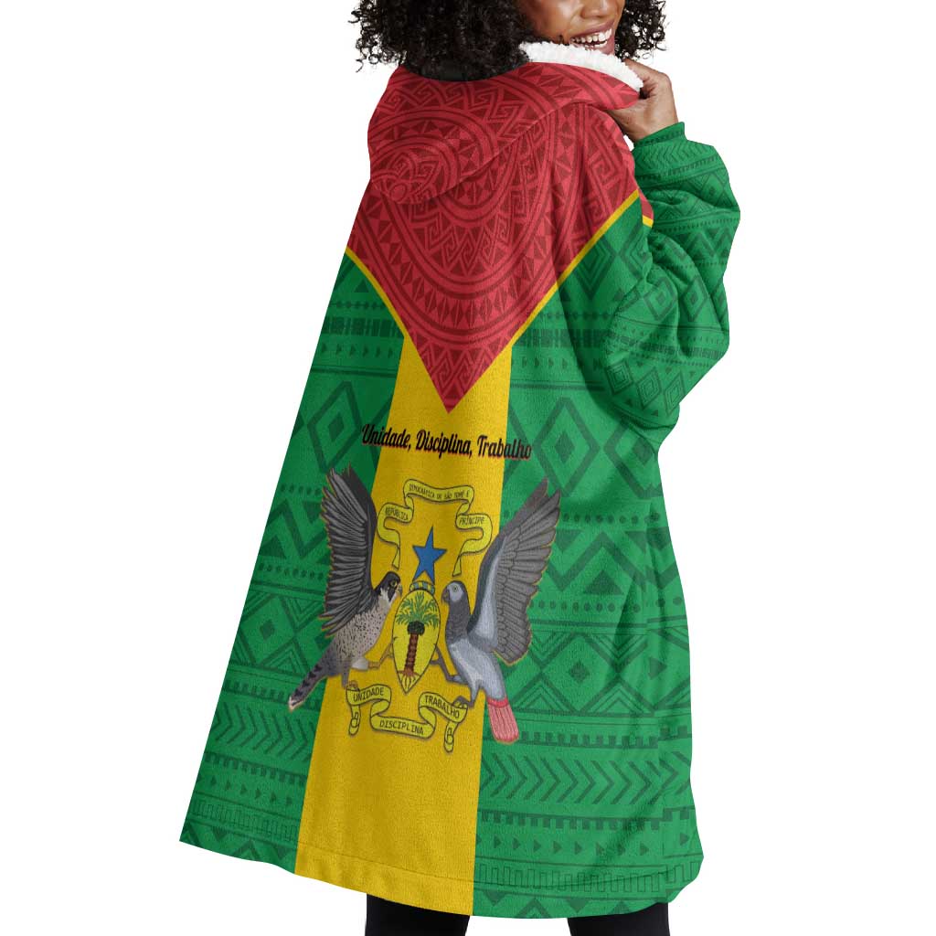Sao Tome and Principe Independence Day Wearable Blanket Hoodie Coat Of Arms Mix African Pattern LT01