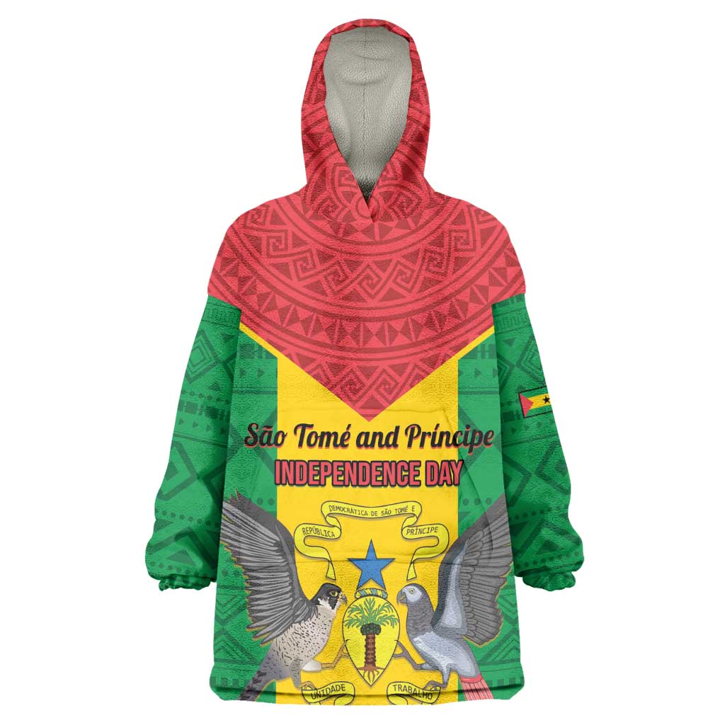 Sao Tome and Principe Independence Day Wearable Blanket Hoodie Coat Of Arms Mix African Pattern LT01
