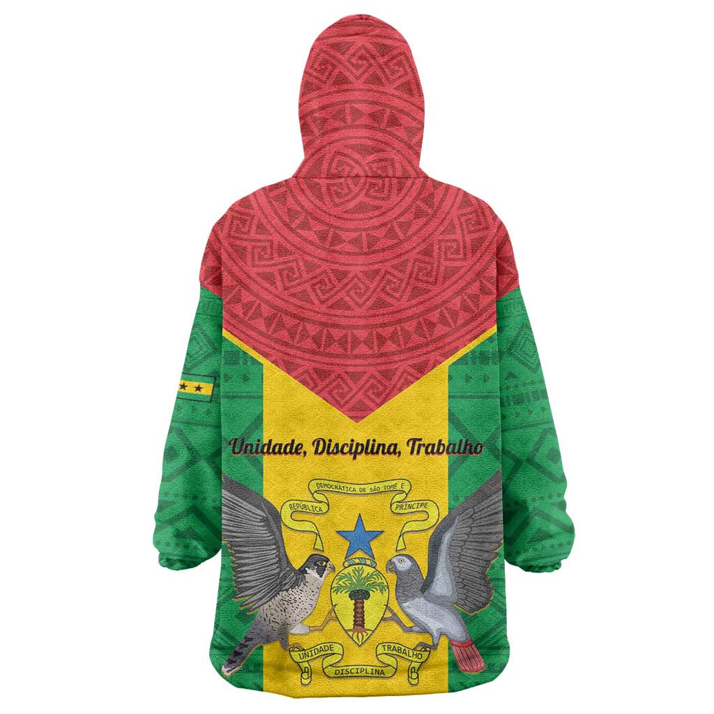 Sao Tome and Principe Independence Day Wearable Blanket Hoodie Coat Of Arms Mix African Pattern LT01