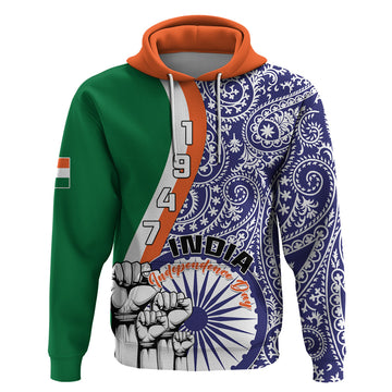 Personalised India Independence Day Hoodie Indian Paisley Pattern LT01