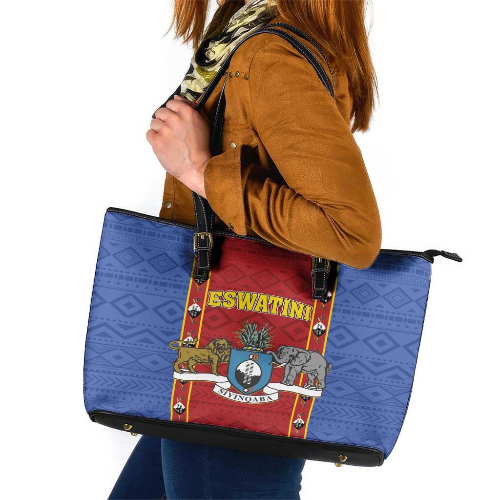 Eswatini African Pattern Leather Tote Bag Swaziland Shield Siyinqaba LT01