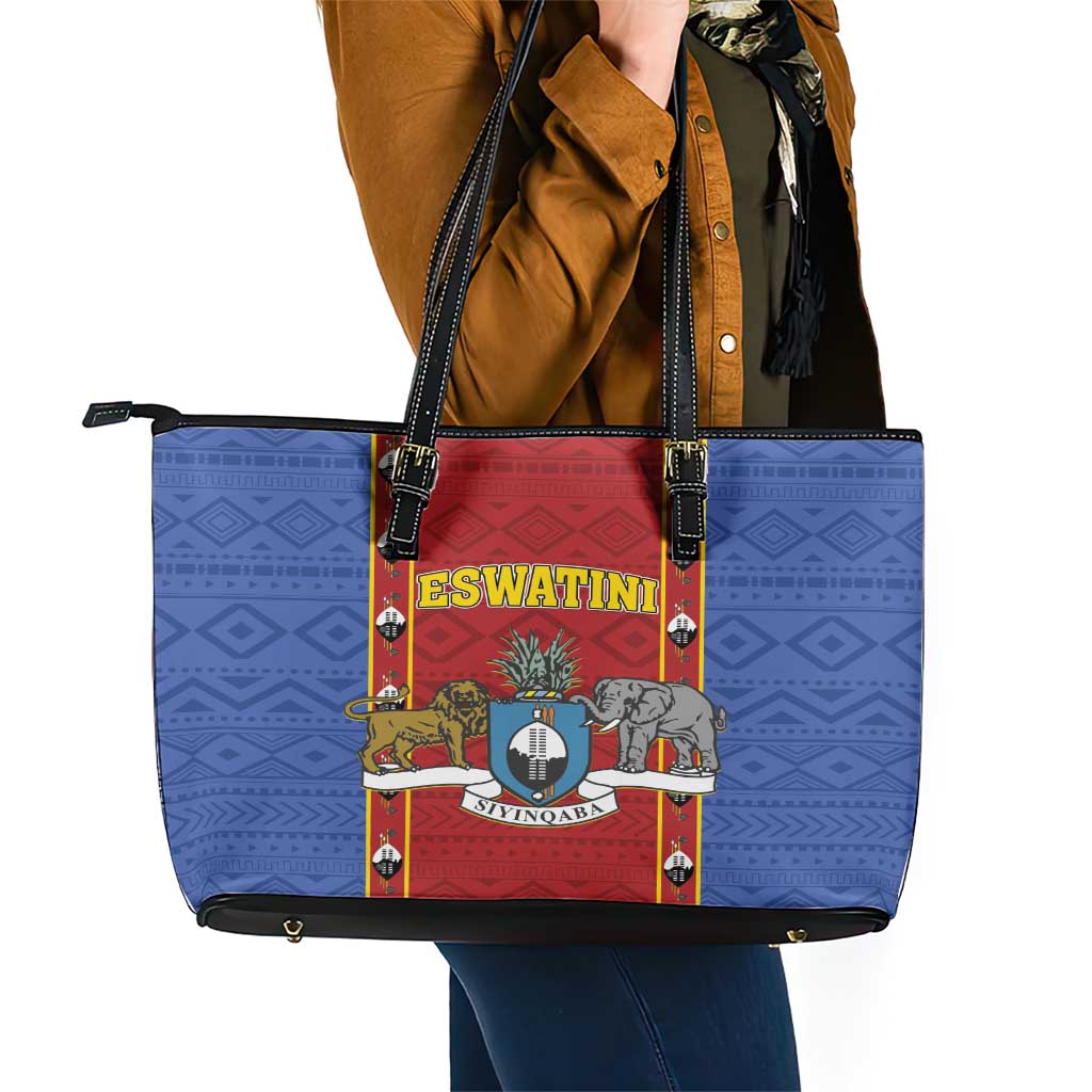 Eswatini African Pattern Leather Tote Bag Swaziland Shield Siyinqaba LT01