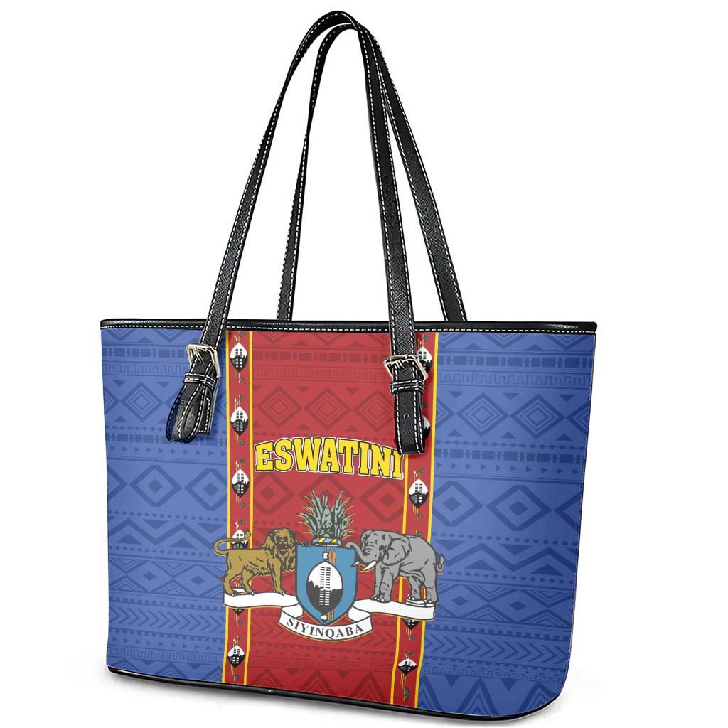 Eswatini African Pattern Leather Tote Bag Swaziland Shield Siyinqaba LT01