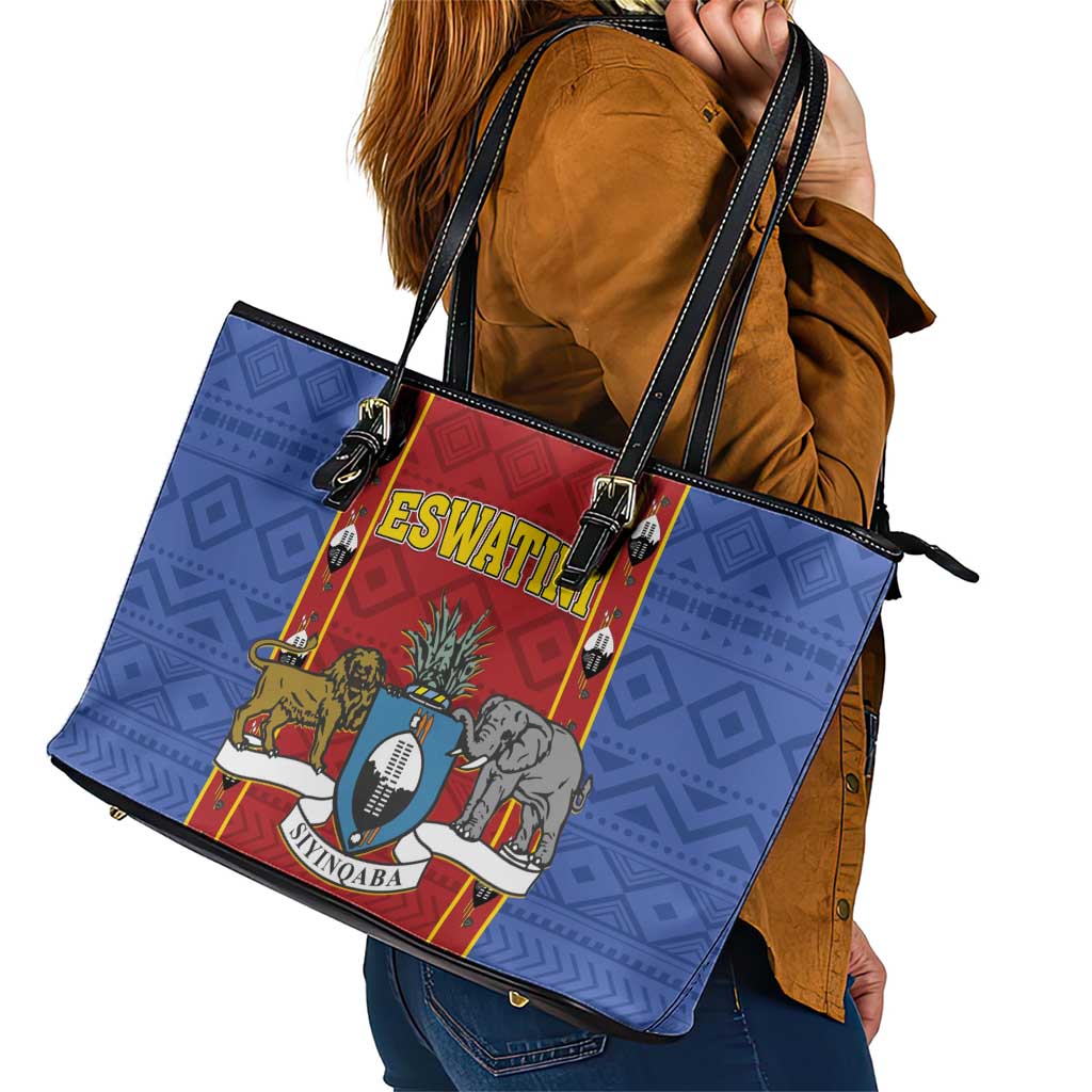 Eswatini African Pattern Leather Tote Bag Swaziland Shield Siyinqaba LT01