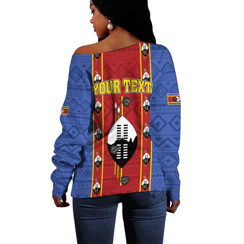 Eswatini African Pattern Off Shoulder Sweater Swaziland Shield Siyinqaba LT01