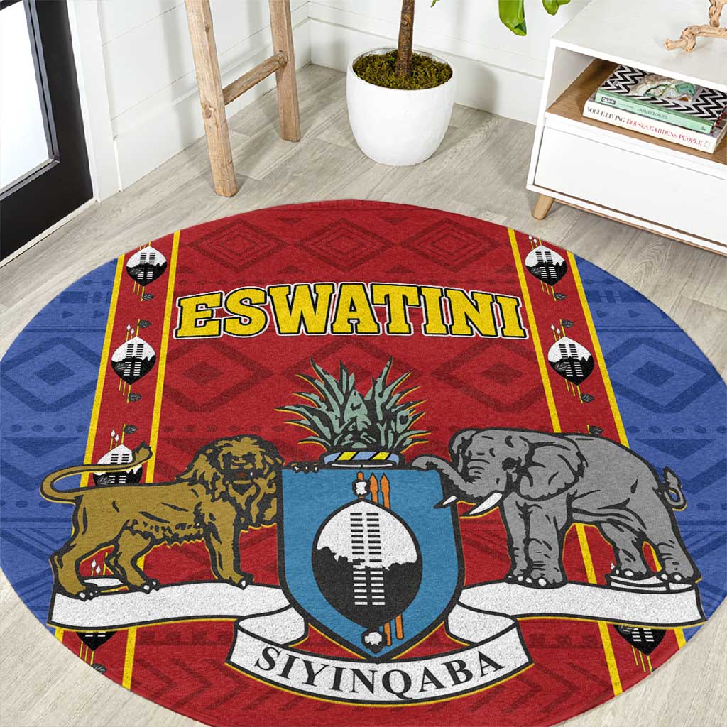 Eswatini African Pattern Round Carpet Swaziland Shield Siyinqaba LT01