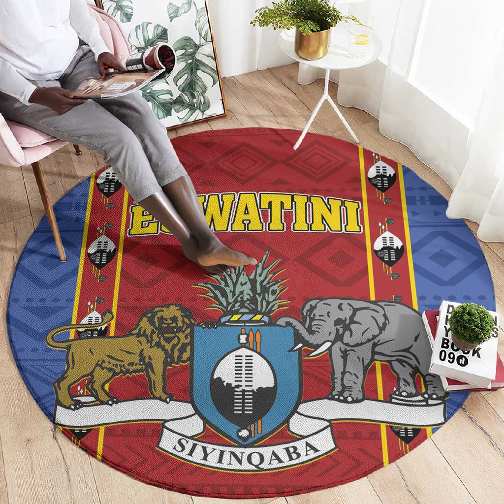 Eswatini African Pattern Round Carpet Swaziland Shield Siyinqaba LT01