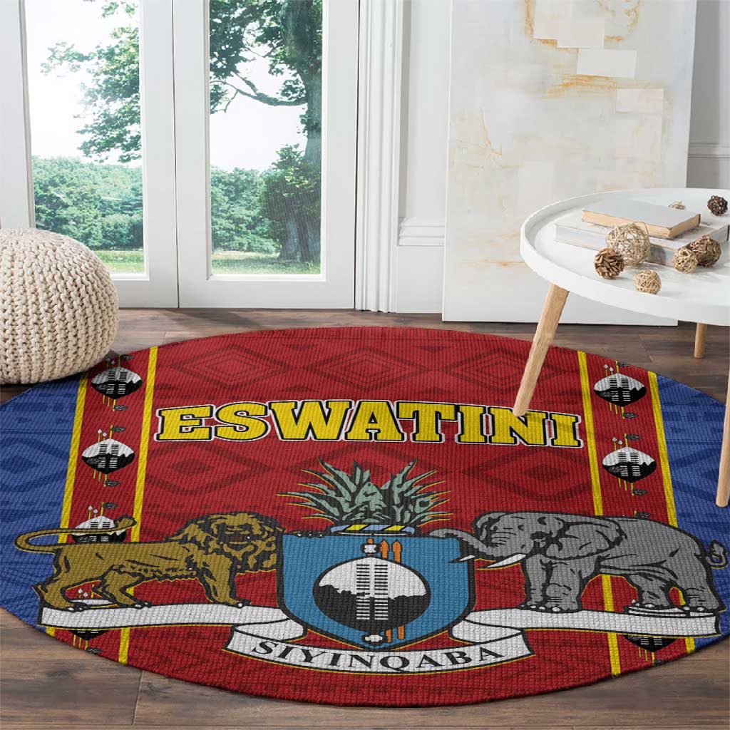 Eswatini African Pattern Round Carpet Swaziland Shield Siyinqaba LT01