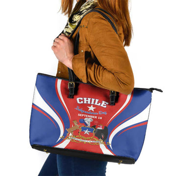 Chile Independence Day Leather Tote Bag September 18 Por la razon o la fuerza LT01