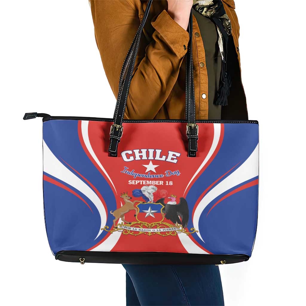 Chile Independence Day Leather Tote Bag September 18 Por la razon o la fuerza LT01