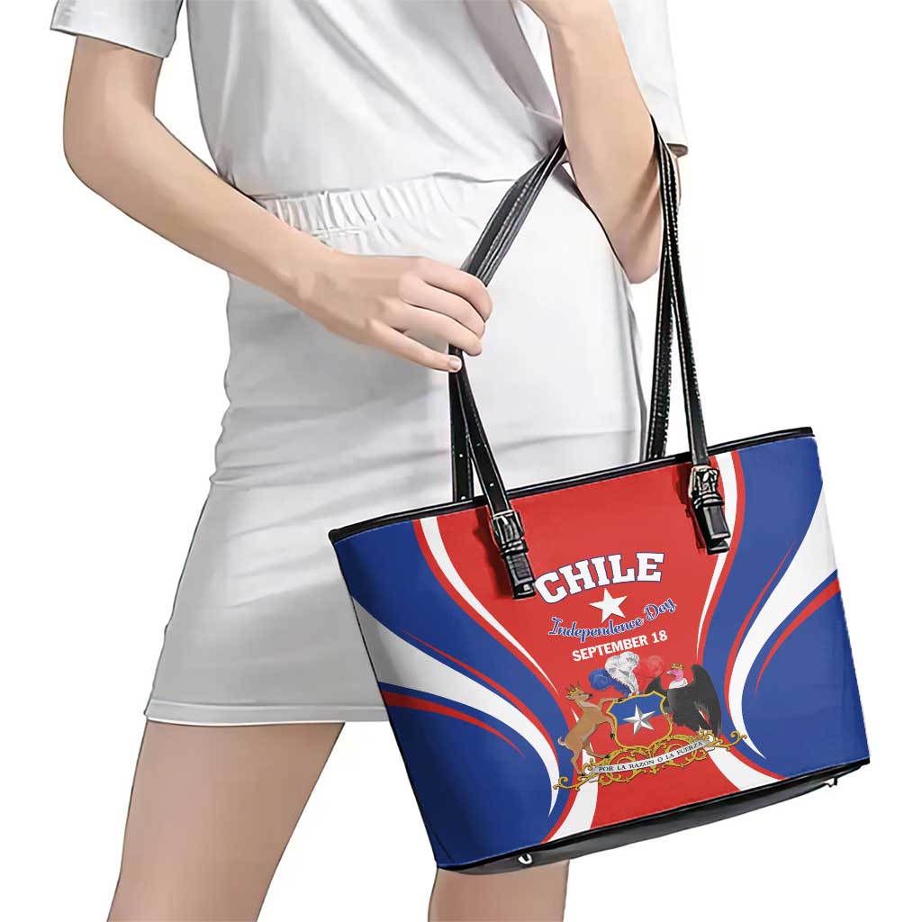 Chile Independence Day Leather Tote Bag September 18 Por la razon o la fuerza LT01