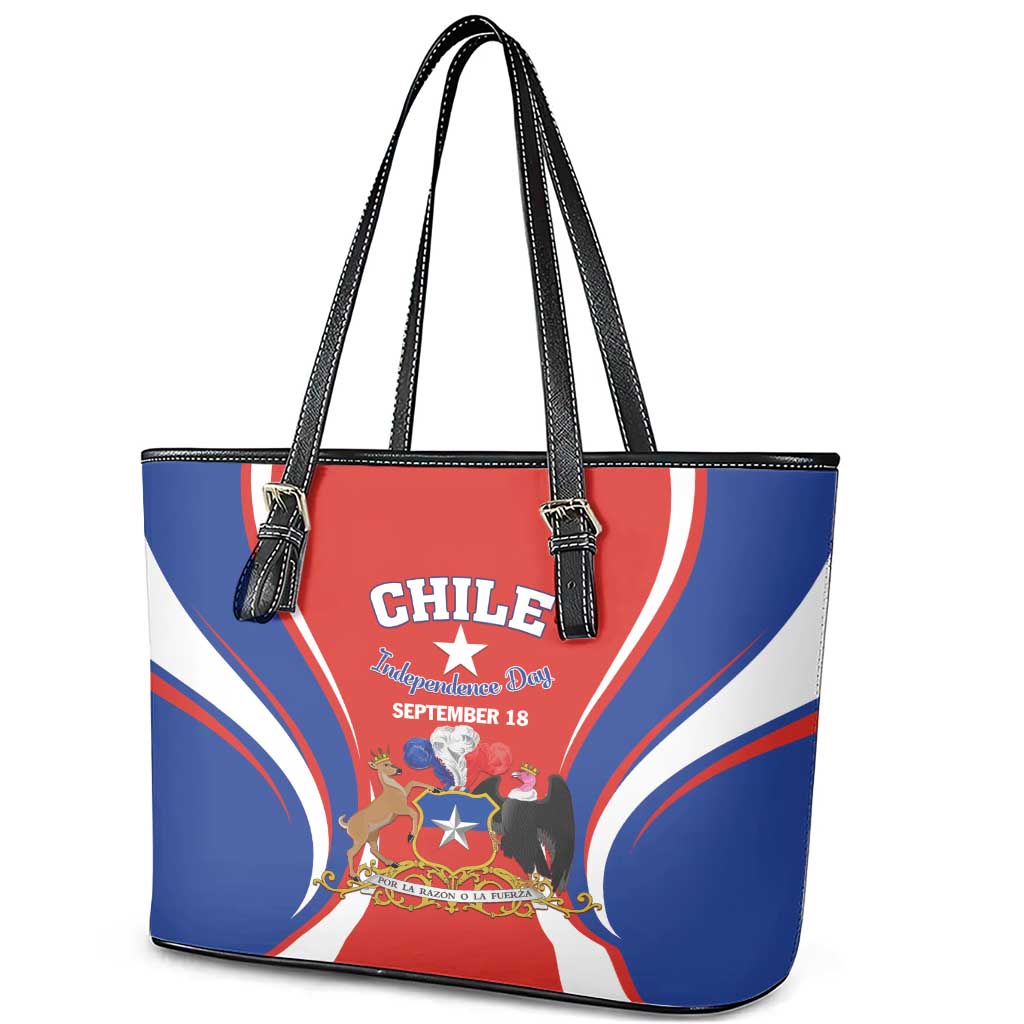 Chile Independence Day Leather Tote Bag September 18 Por la razon o la fuerza LT01