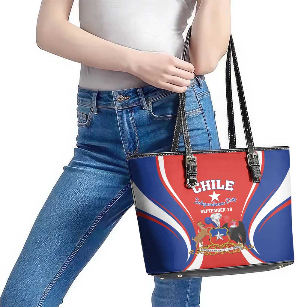 Chile Independence Day Leather Tote Bag September 18 Por la razon o la fuerza LT01