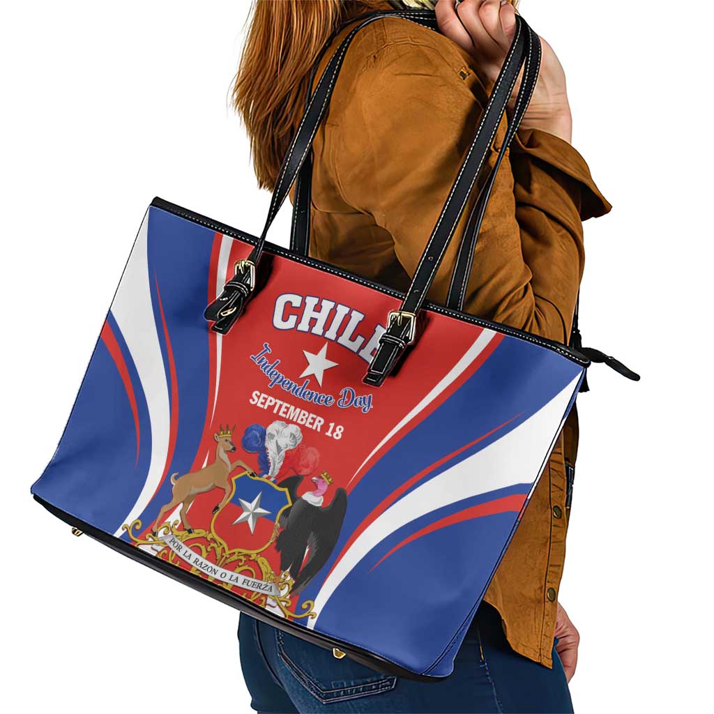 Chile Independence Day Leather Tote Bag September 18 Por la razon o la fuerza LT01