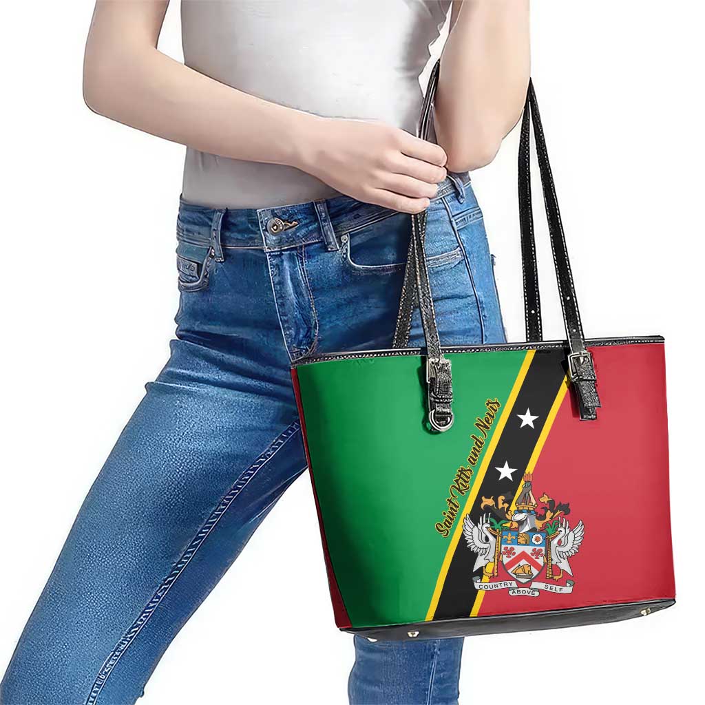 Saint Kitts and Nevis Leather Tote Bag Country Above Self LT01
