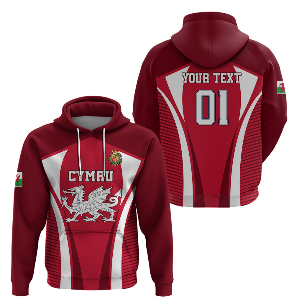 Custom Wales Rugby Hoodie Three Feathers Dragon 2023 World Cup LT01