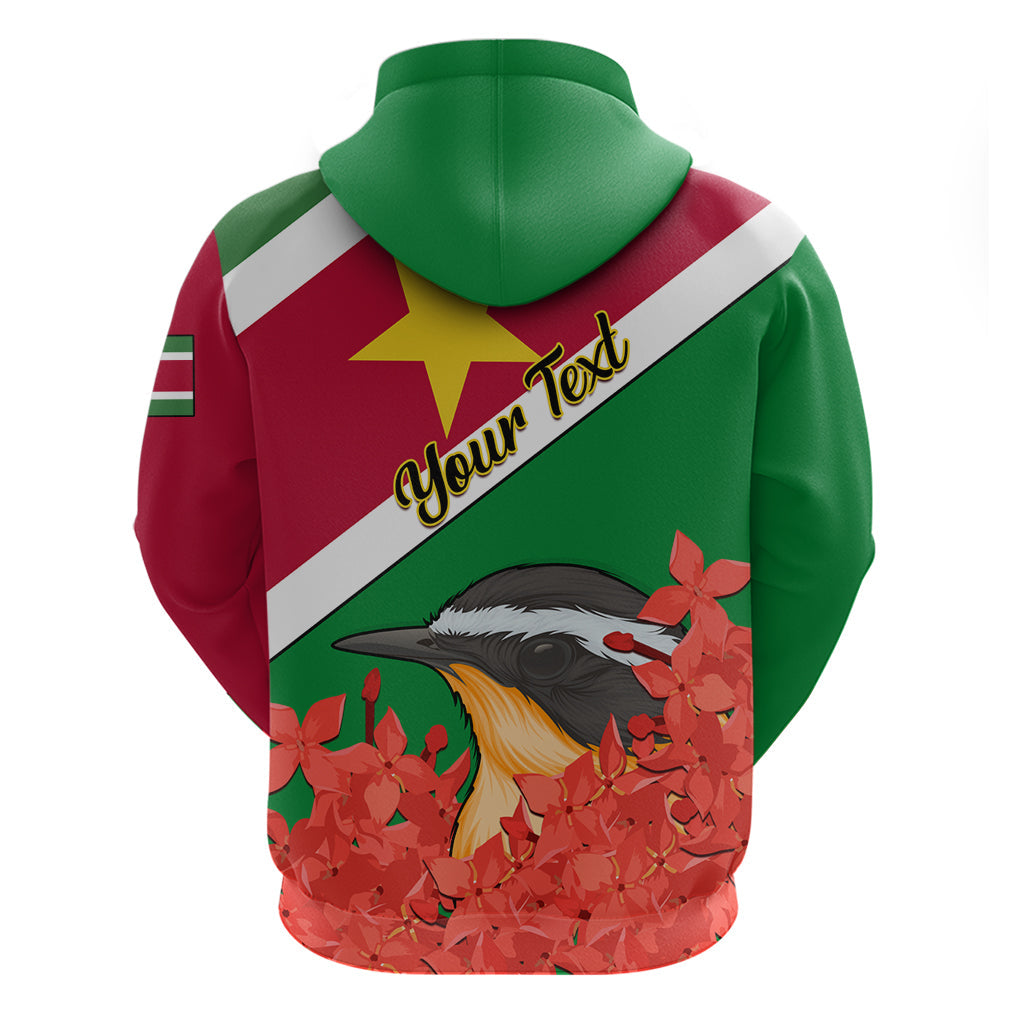 Personalised Suriname Independence Day Hoodie Lesser Kiskadee With Scarlet Jungle Flame Flower LT01