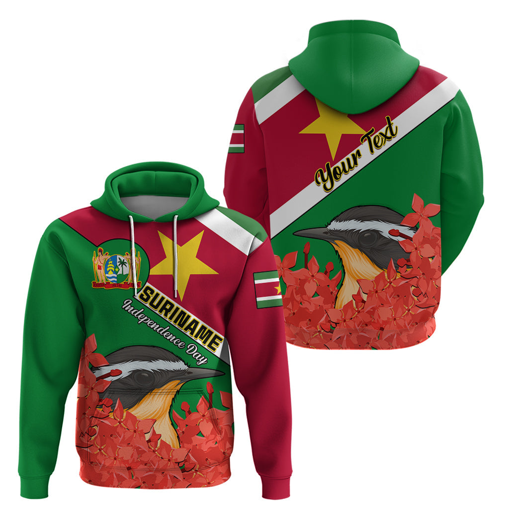 Personalised Suriname Independence Day Hoodie Lesser Kiskadee With Scarlet Jungle Flame Flower LT01