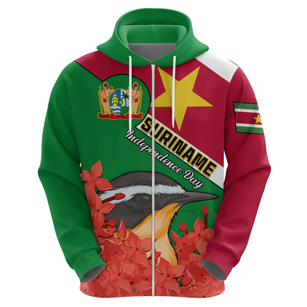 Personalised Suriname Independence Day Hoodie Lesser Kiskadee With Scarlet Jungle Flame Flower LT01