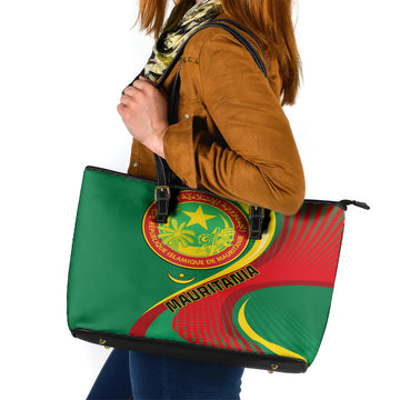 Mauritania Independence Day Leather Tote Bag Mauritanian Seal Special Version LT01