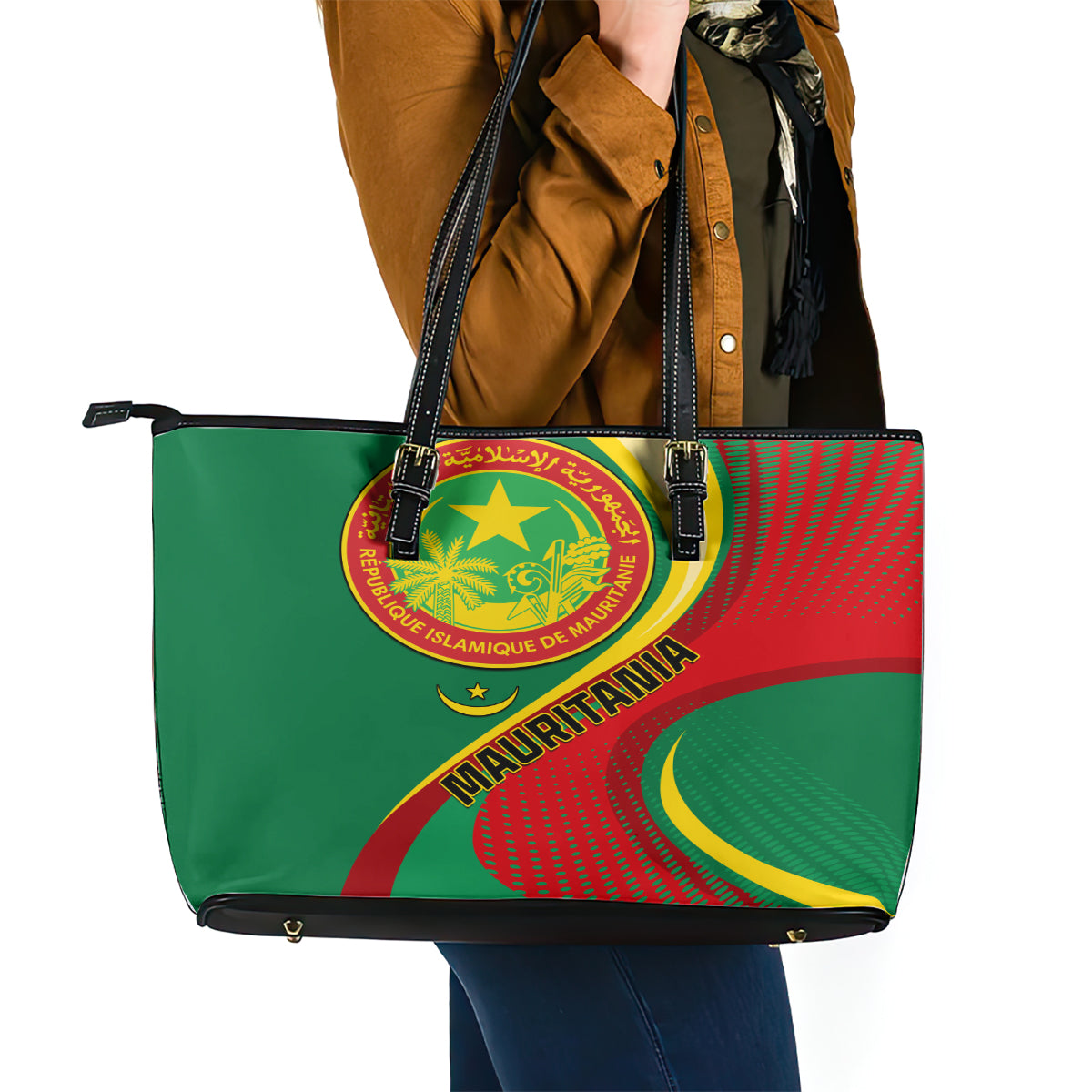 Mauritania Independence Day Leather Tote Bag Mauritanian Seal Special Version LT01