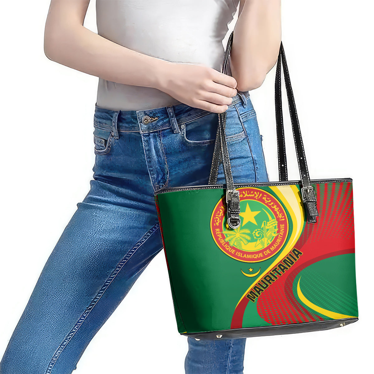 Mauritania Independence Day Leather Tote Bag Mauritanian Seal Special Version LT01