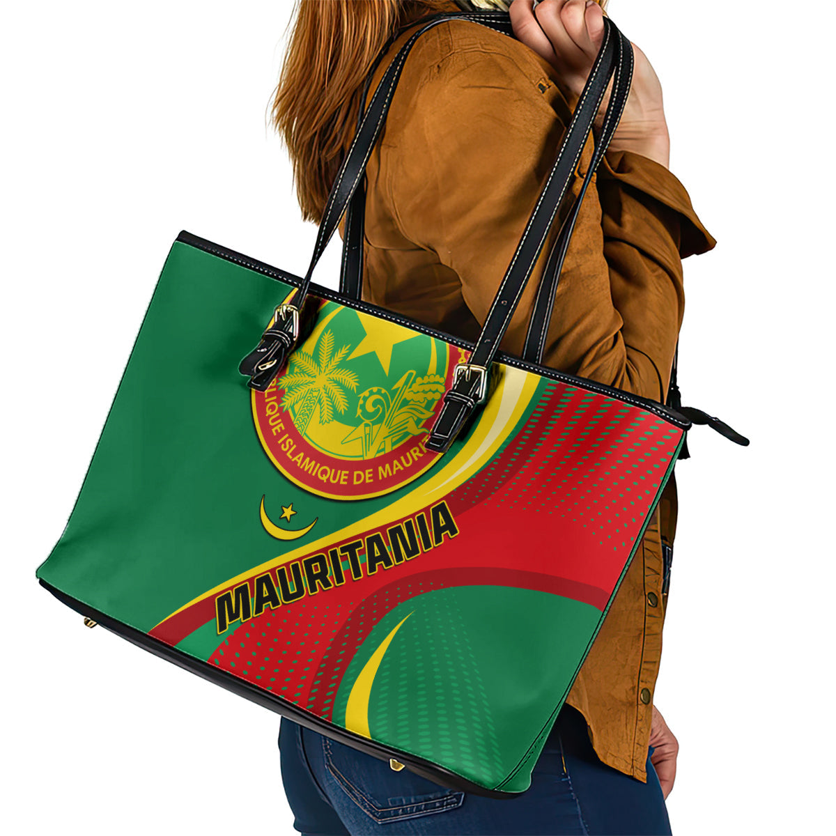 Mauritania Independence Day Leather Tote Bag Mauritanian Seal Special Version LT01