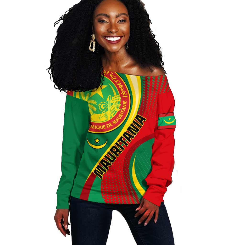 Personalized Mauritania Independence Day Off Shoulder Sweater with Mauritanian Seal - Special Version LT01