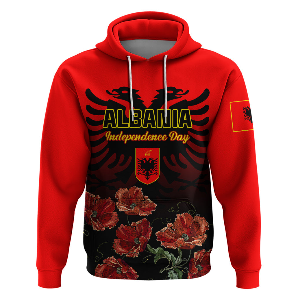 Personalised Albania Independence Day Hoodie Albanian Coat Of Arms With Red Poppy Flower LT01