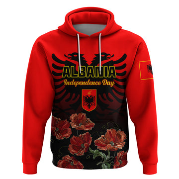 Personalised Albania Independence Day Hoodie Albanian Coat Of Arms With Red Poppy Flower LT01