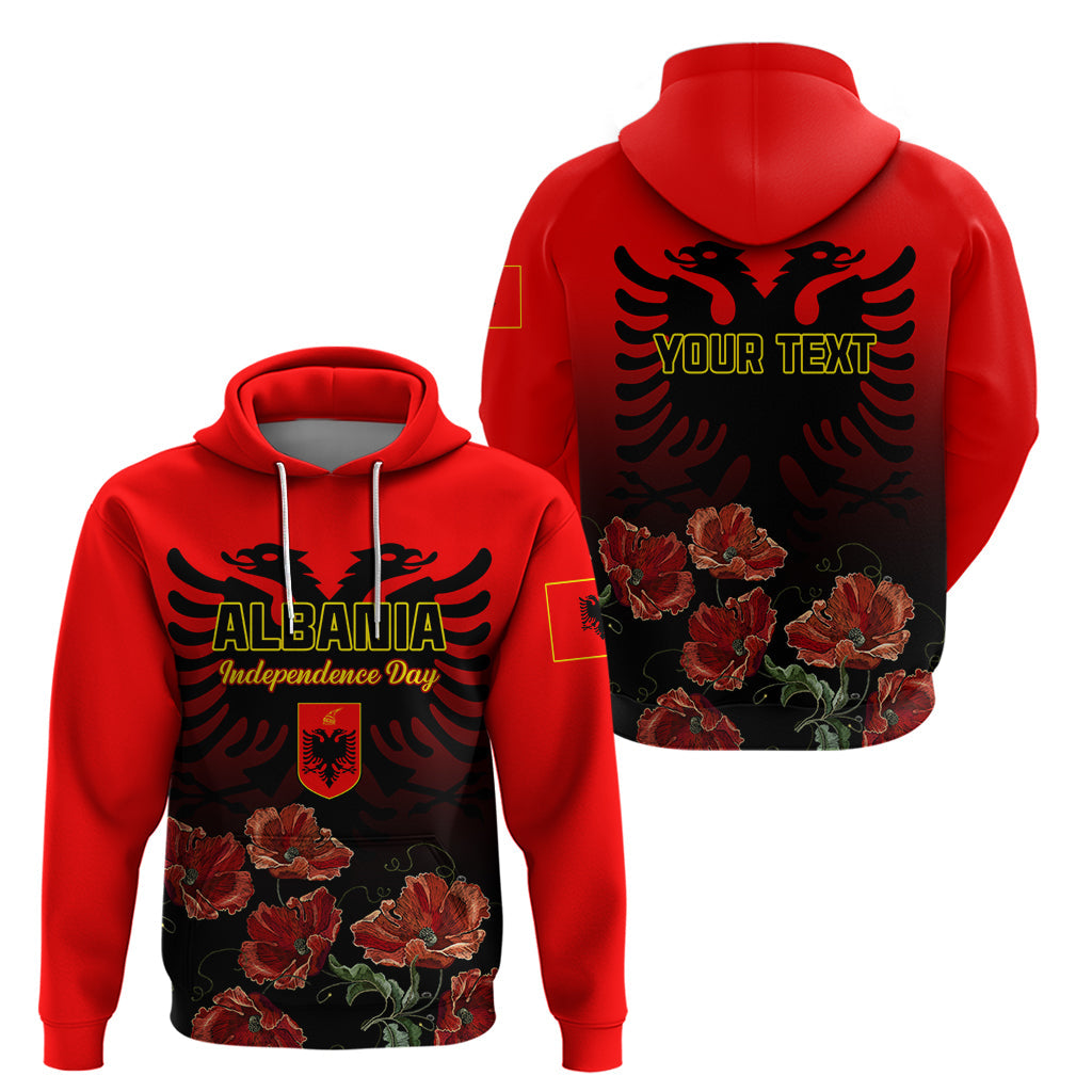 Personalised Albania Independence Day Hoodie Albanian Coat Of Arms With Red Poppy Flower LT01