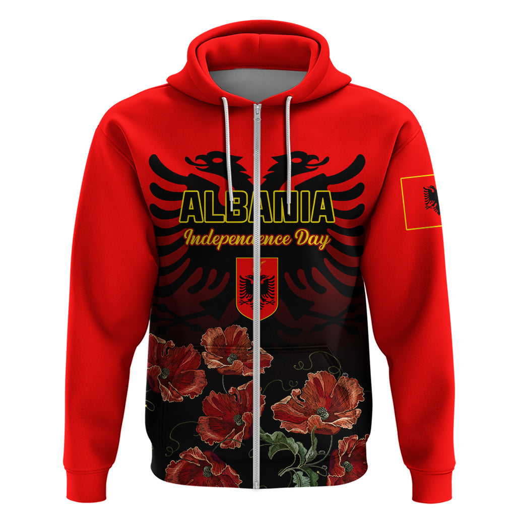 Personalised Albania Independence Day Hoodie Albanian Coat Of Arms With Red Poppy Flower LT01