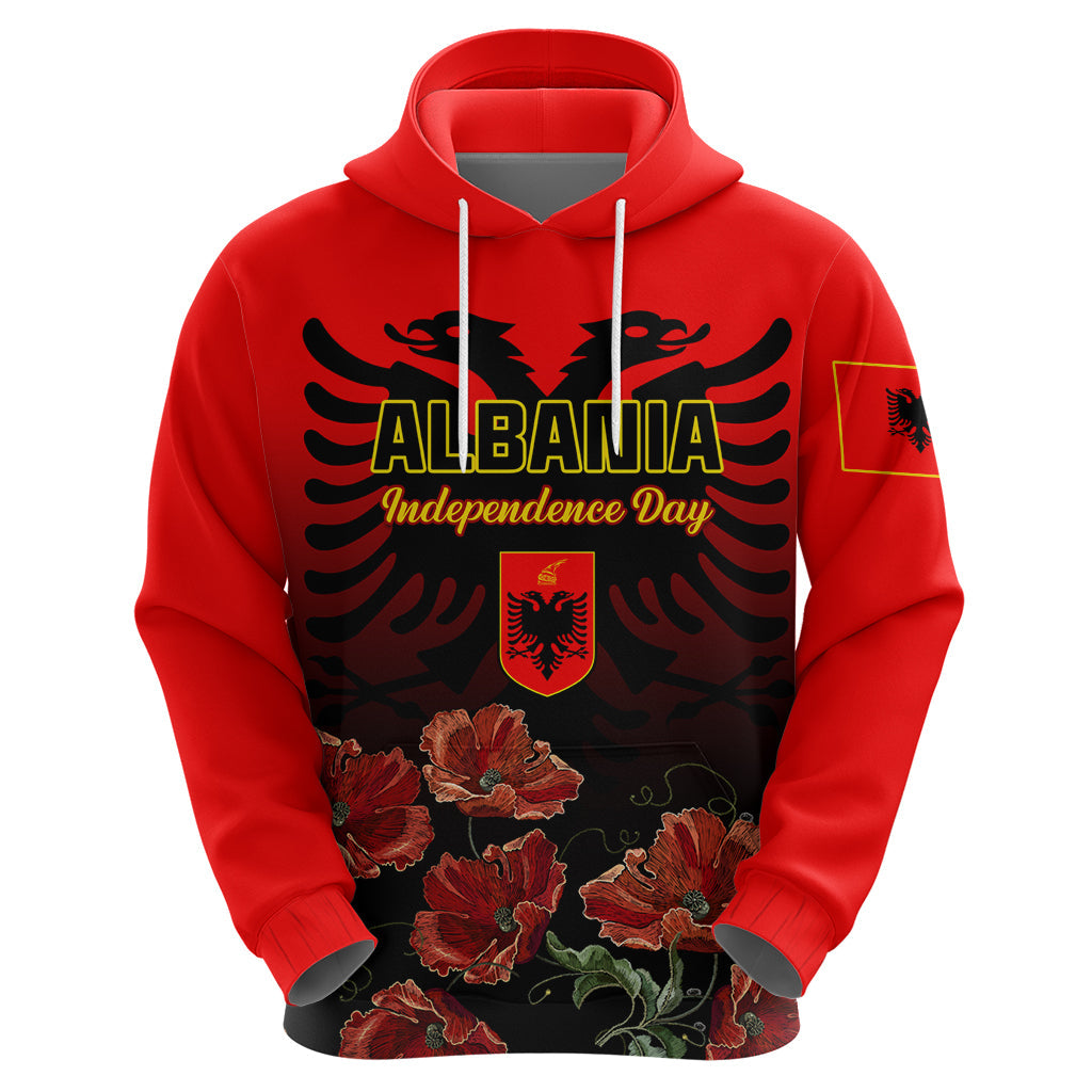 Personalised Albania Independence Day Hoodie Albanian Coat Of Arms With Red Poppy Flower LT01