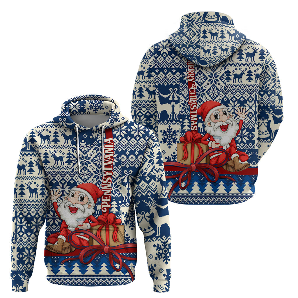 Pennsylvania Christmas Hoodie Santa Claus With Gift Box Xmas Pattern LT01