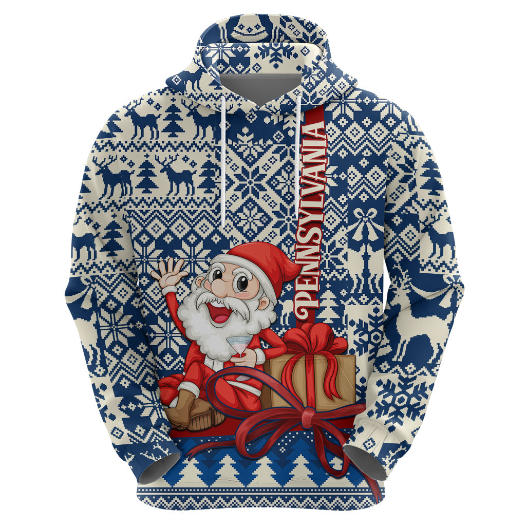 Pennsylvania Christmas Hoodie Santa Claus With Gift Box Xmas Pattern LT01