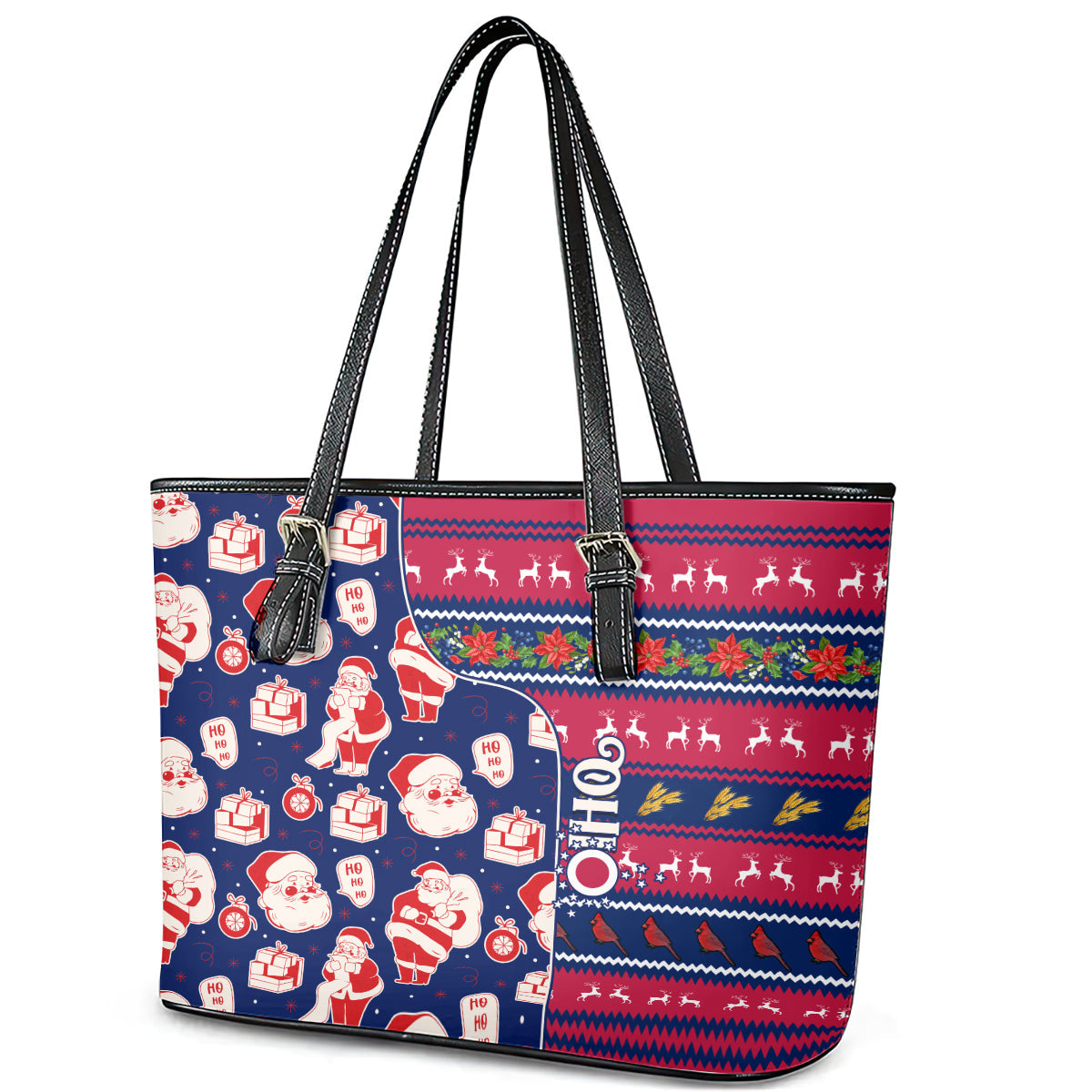 Custom Ohio Christmas Leather Tote Bag Santa Claus Pattern Unique Style LT01