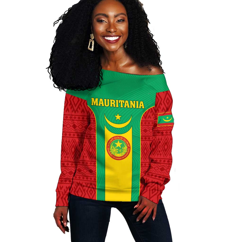 Support the Lions of Chinguetti - Mauritania Football Off Shoulder Sweater LT01