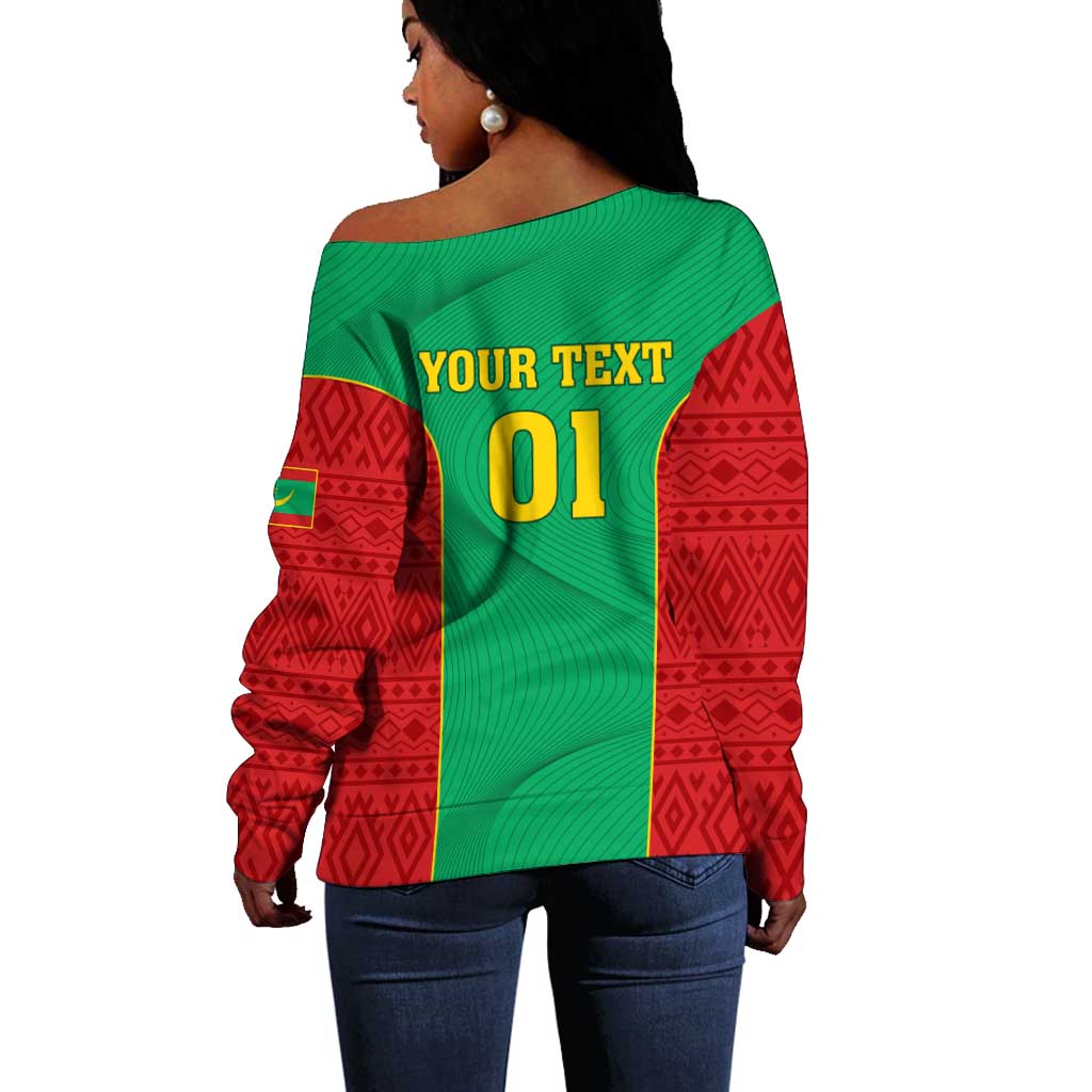 Support the Lions of Chinguetti - Mauritania Football Off Shoulder Sweater LT01
