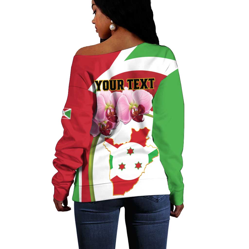 Personalized Burundi Independence Day Off Shoulder Sweater Coat Of Arms Bujumbura Flower LT01