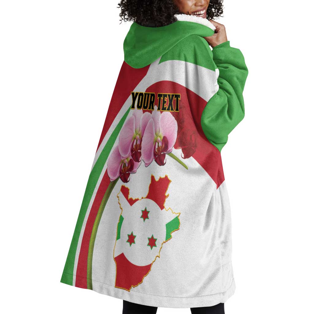 Personalized Burundi Independence Day Wearable Blanket Hoodie Coat Of Arms Bujumbura Flower LT01