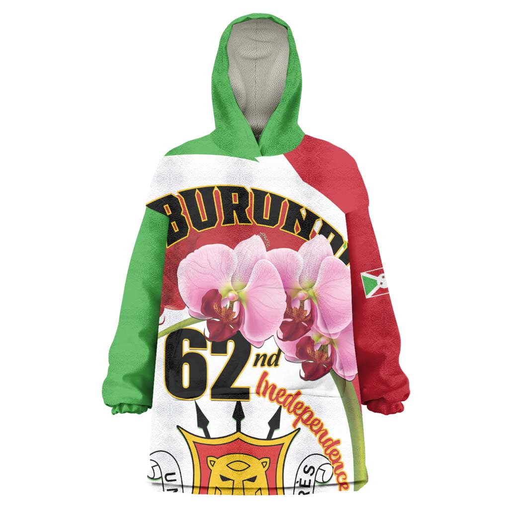 Personalized Burundi Independence Day Wearable Blanket Hoodie Coat Of Arms Bujumbura Flower LT01